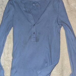 Aerie Blue Ribbed Button Down Polo Shirt